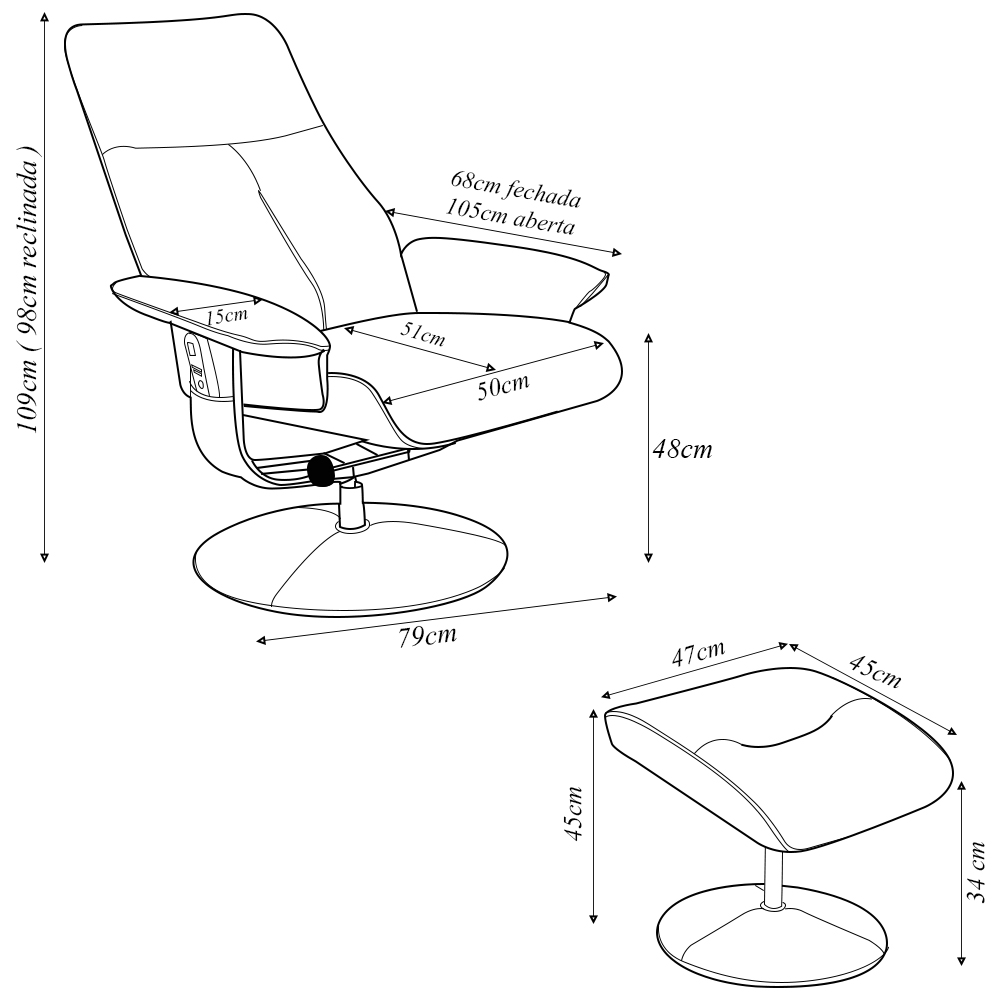 Kit 2 Poltronas de Massagem Arizona Giratória com Apoio de Pés e Reclinável Pu Caramelo G56 - Gran Belo