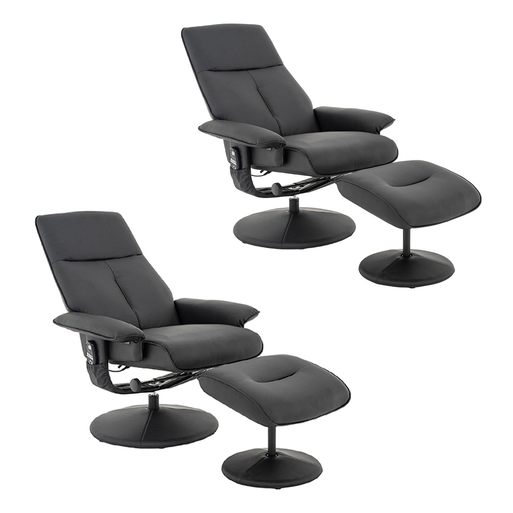 Kit 2 Poltronas de Massagem Reclinável e Giratória Arizona com Apoio de Pés Pu Preto G56 - Gran Belo