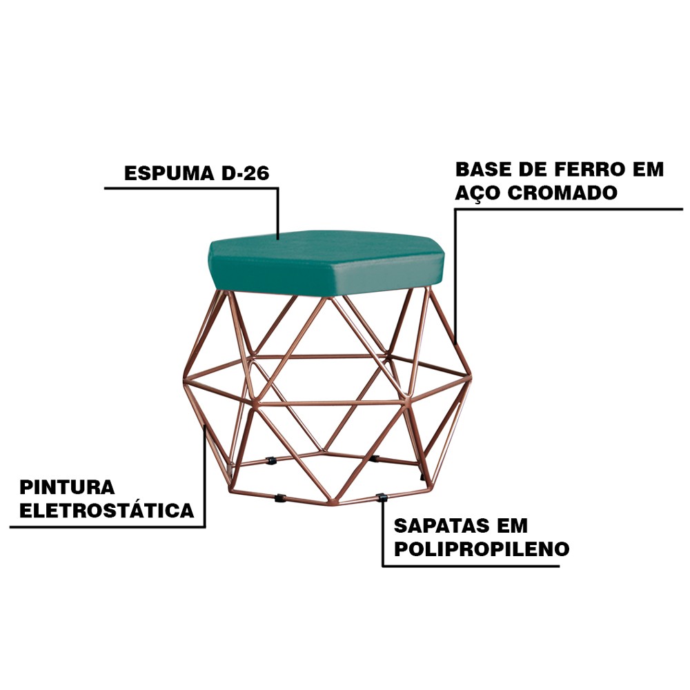 Kit 2 Puff Decorativo Base Bronze Elsa Suede Azul Claro G41 - Gran Belo