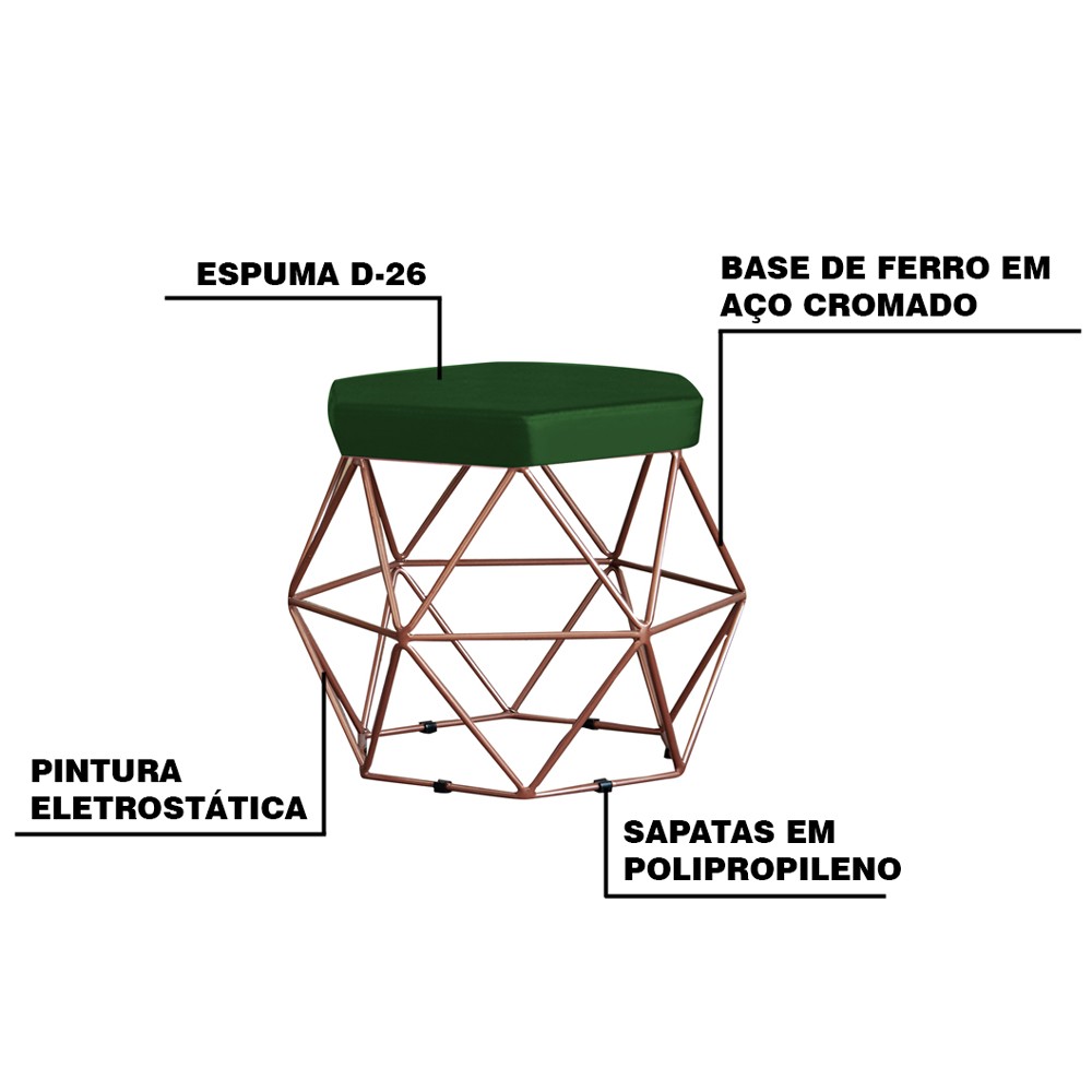 Kit 2 Puff Decorativo Base Bronze Elsa Suede Verde G41 - Gran Belo