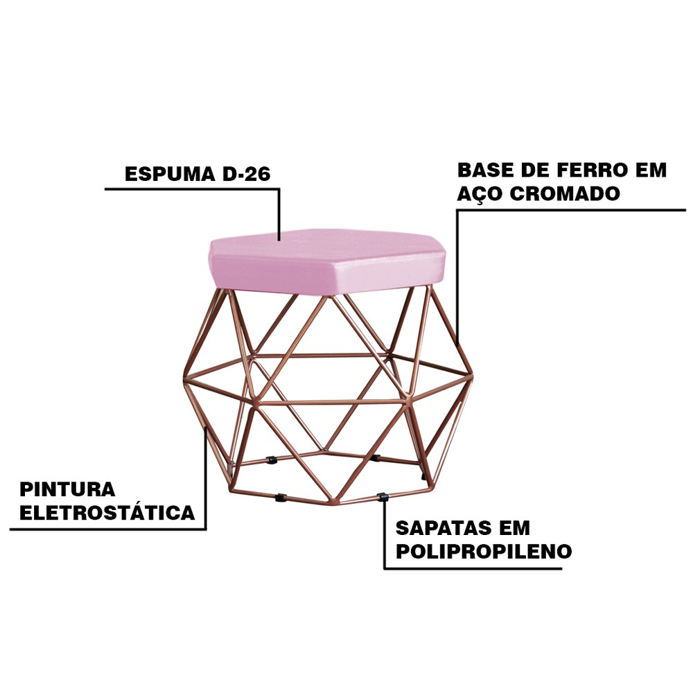 Kit 2 Puff Decorativo Base Bronze Elsa Veludo Rosê G41 - Gran Belo