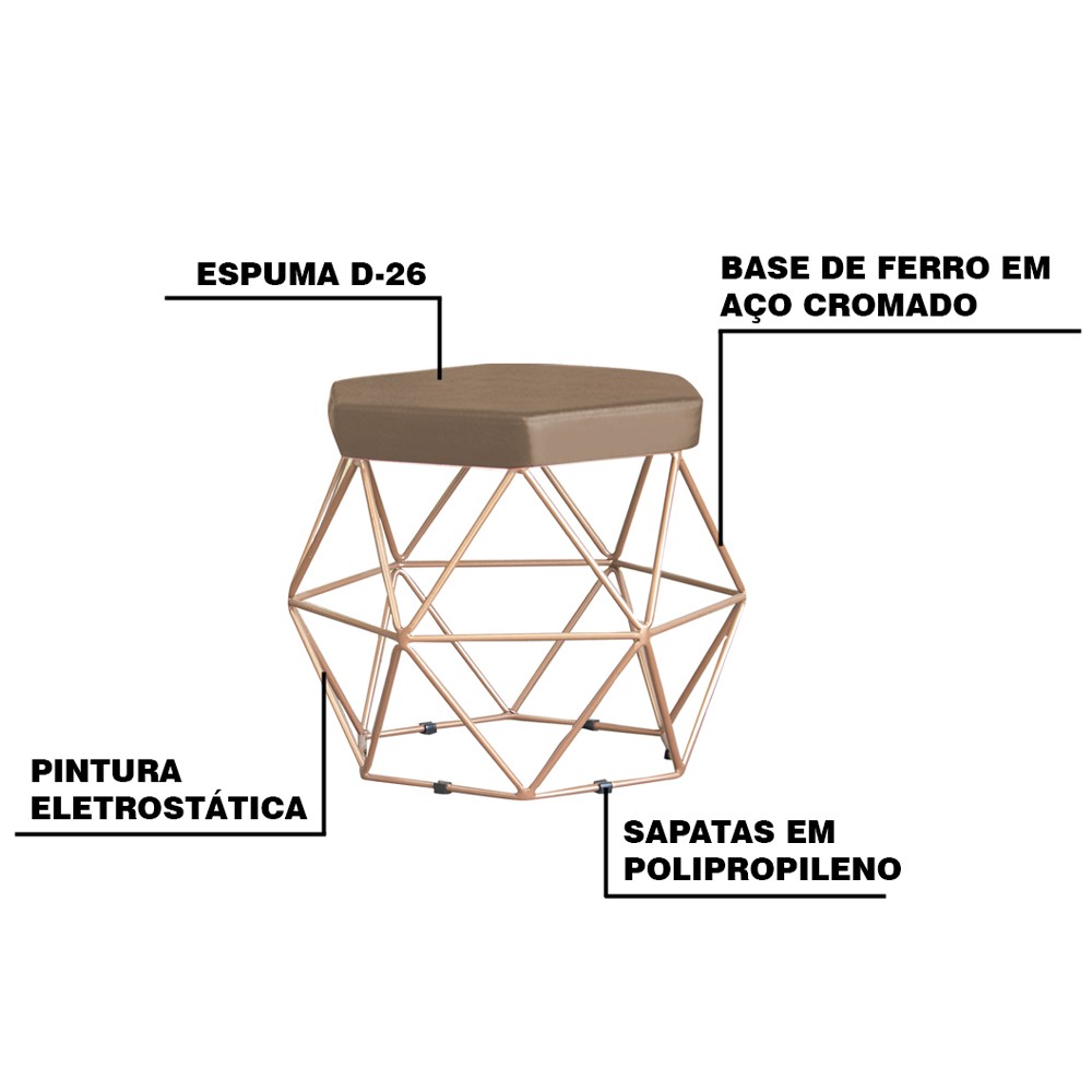 Kit 2 Puff Decorativo Base Gold Elsa Suede Cappuccino G41 - Gran Belo