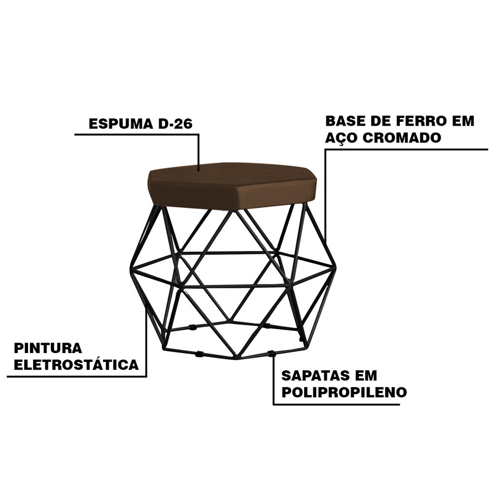 Kit 2 Puff Decorativo Base Preta Elsa Suede Marrom G41 - Gran Belo