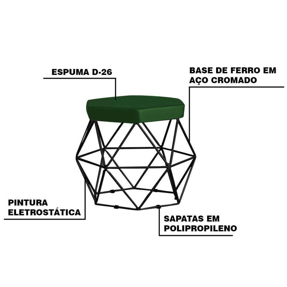 Kit 2 Puff Decorativo Base Preta Elsa Suede Verde G41 - Gran Belo