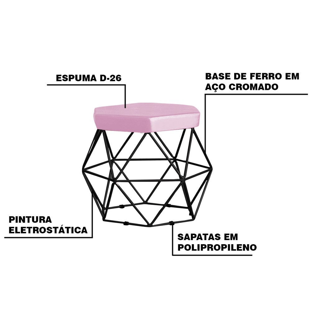 Kit 2 Puff Decorativo Base Preta Elsa Veludo Rosê G41 - Gran Belo