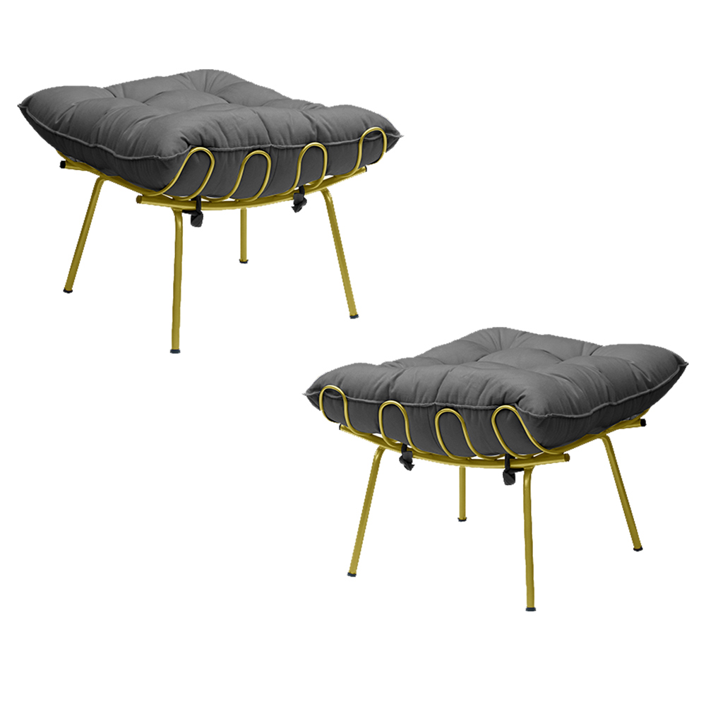 Kit 2 Puff Decorativo Sala de Estar Abel Pés Dourado Suede Cinza G41 - Gran Belo