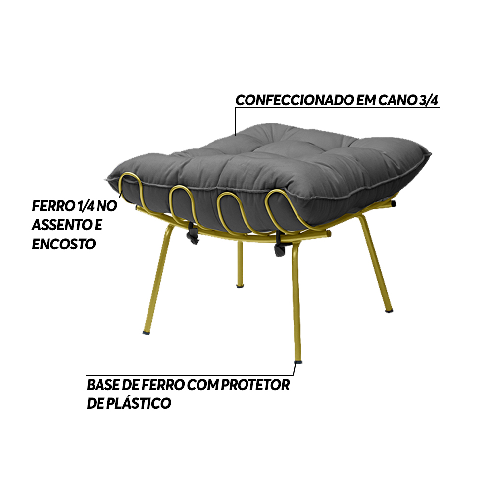 Kit 2 Puff Decorativo Sala de Estar Abel Pés Dourado Suede Cinza G41 - Gran Belo