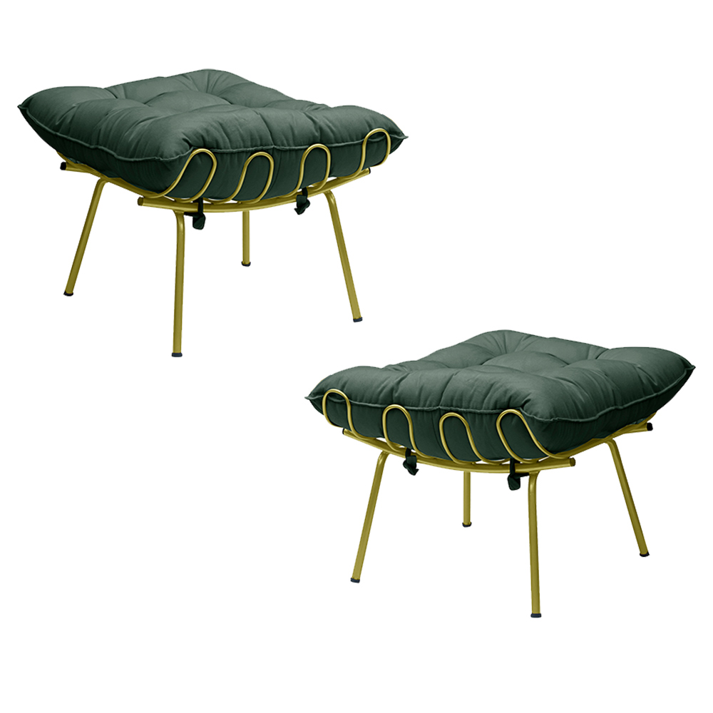 Kit 2 Puff Decorativo Sala de Estar Abel Pés Dourado Suede Verde - Gran Belo
