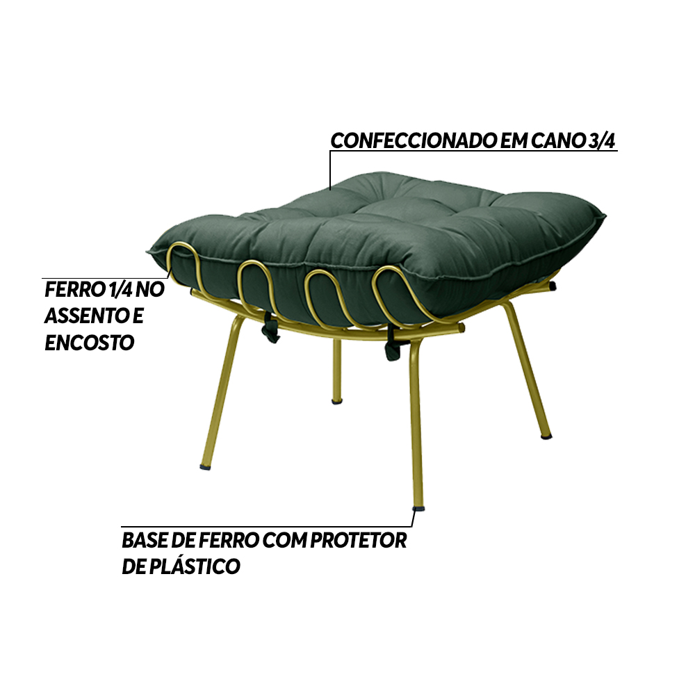 Kit 2 Puff Decorativo Sala de Estar Abel Pés Dourado Suede Verde - Gran Belo