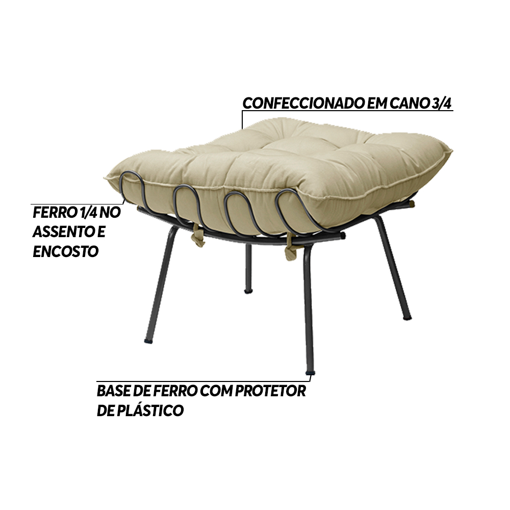 Kit 2 Puff Decorativo Sala de Estar Abel Pés Preto Veludo Bege G41 - Gran Belo