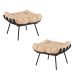 Kit 2 Puff Decorativo Sala de Estar Costela Base Preta Couro Bege - Gran Belo