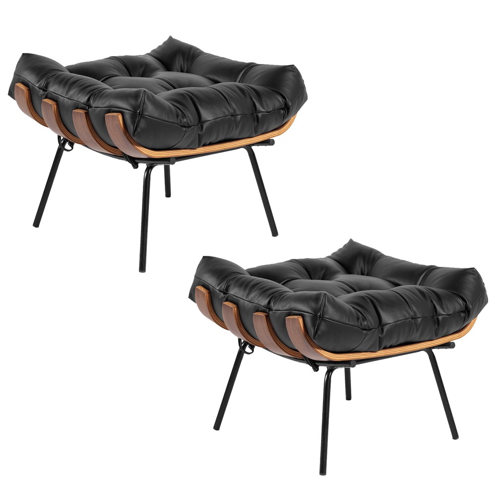Kit 2 Puff Decorativo Sala de Estar Costela Couro Preto G34 - Gran Belo