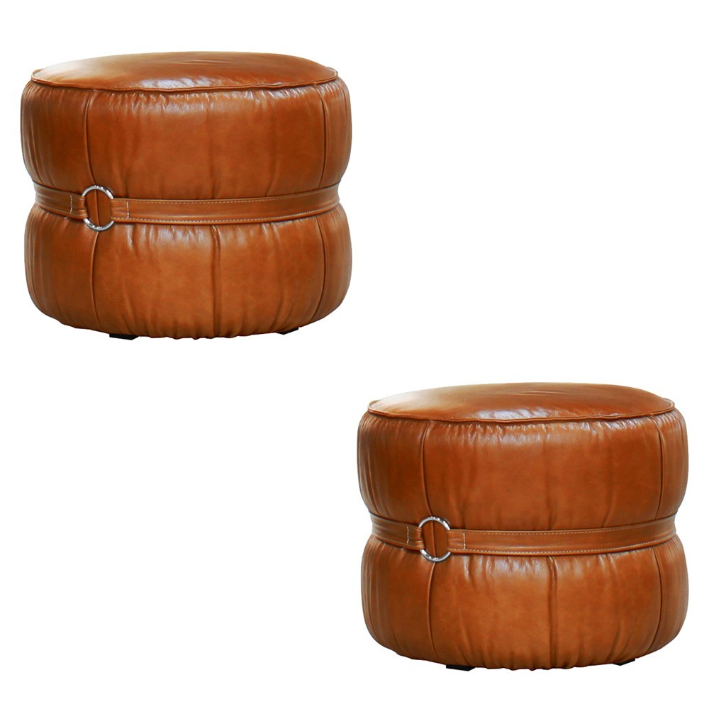 Kit 2 Puff Decorativo Sala de Estar Rene Debrum Couro Caramelo - Gran Belo