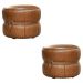 Kit 2 Puff Decorativo Sala de Estar Rene Debrum Couro Marrom Claro G72 - Gran Belo