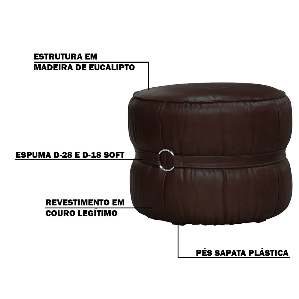 Kit 2 Puff Decorativo Sala de Estar Rene Debrum Couro Marrom G72 - Gran Belo