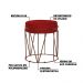 Kit 2 Puffs Decorativo Sala de Estar Base Bronze Chloe Veludo Vermelho G41 - Gran Belo