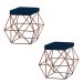 Kit 2 Puffs Decorativo Sala de Estar Base Bronze Trixie Veludo Azul G41 - Gran Belo