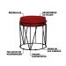 Kit 2 Puffs Decorativo Sala de Estar Base Preto Chloe Veludo Vermelho G41 - Gran Belo