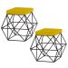 Kit 2 Puffs Decorativo Sala de Estar Base Preto Trixie Suede Amarelo - Gran Belo