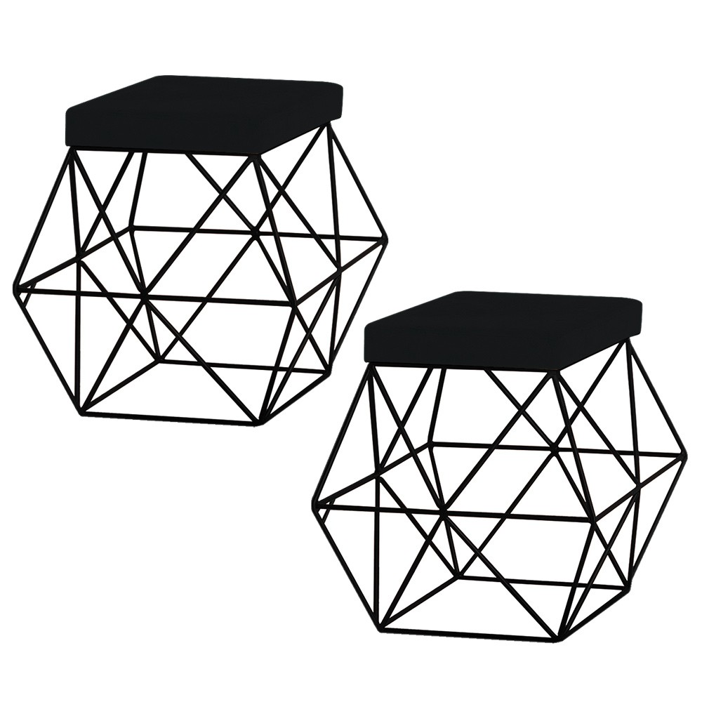 Kit 2 Puffs Decorativo Sala de Estar Base Preto Trixie Suede Preto G41 - Gran Belo