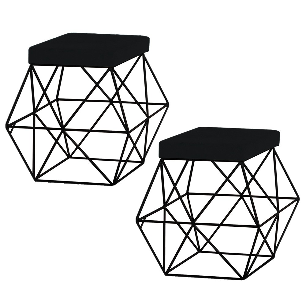 Kit 2 Puffs Decorativo Sala de Estar Base Preto Trixie Veludo Preto - Gran Belo