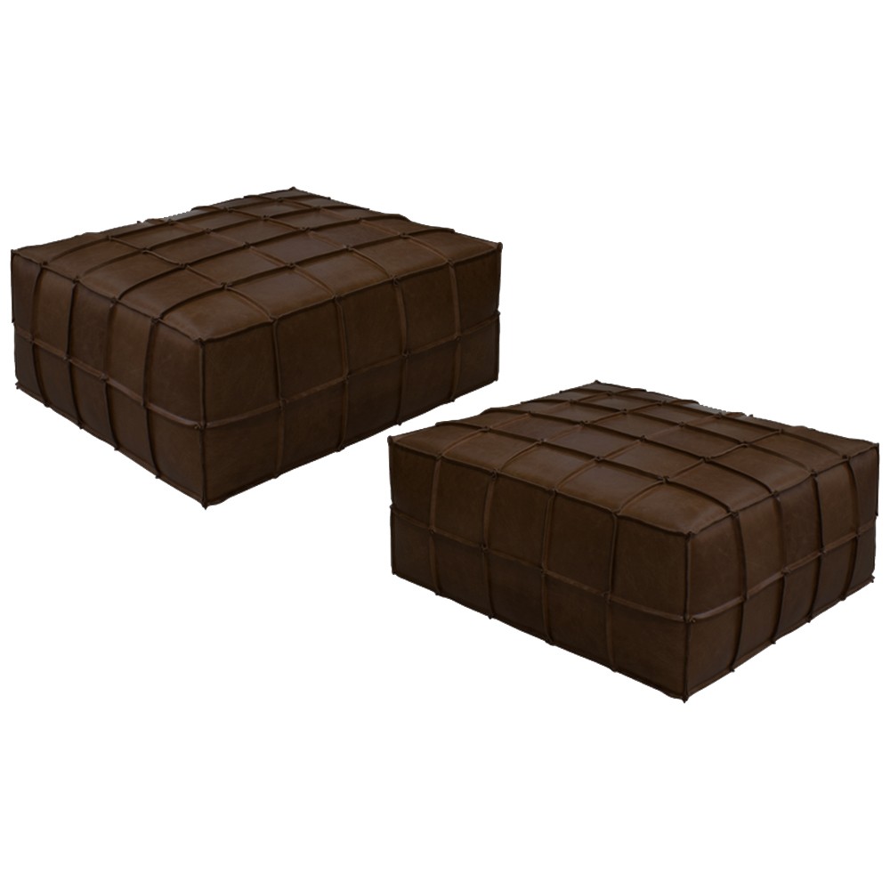 Kit 2 Puffs Decorativo Sala de Estar Frances Trio Couro Marrom G72 - Gran Belo
