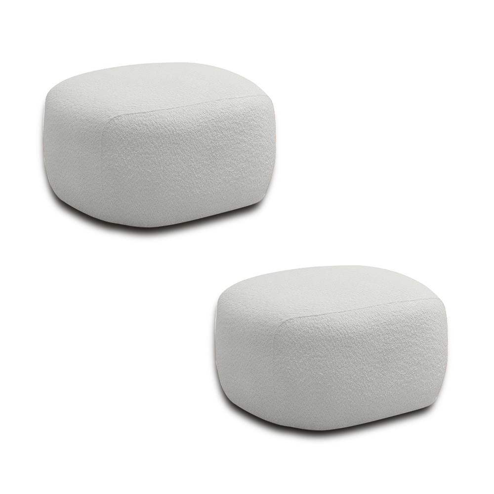 Kit 2 Puffs Decorativos Charlote Sala de Estar Pés em Madeira Bouclê Cinza G88 - Gran Belo