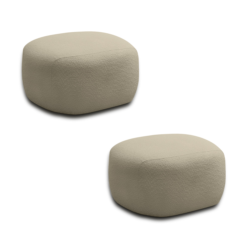Kit 2 Puffs Decorativos Charlote Sala de Estar Pés em Madeira Bouclê Nude G88 - Gran Belo