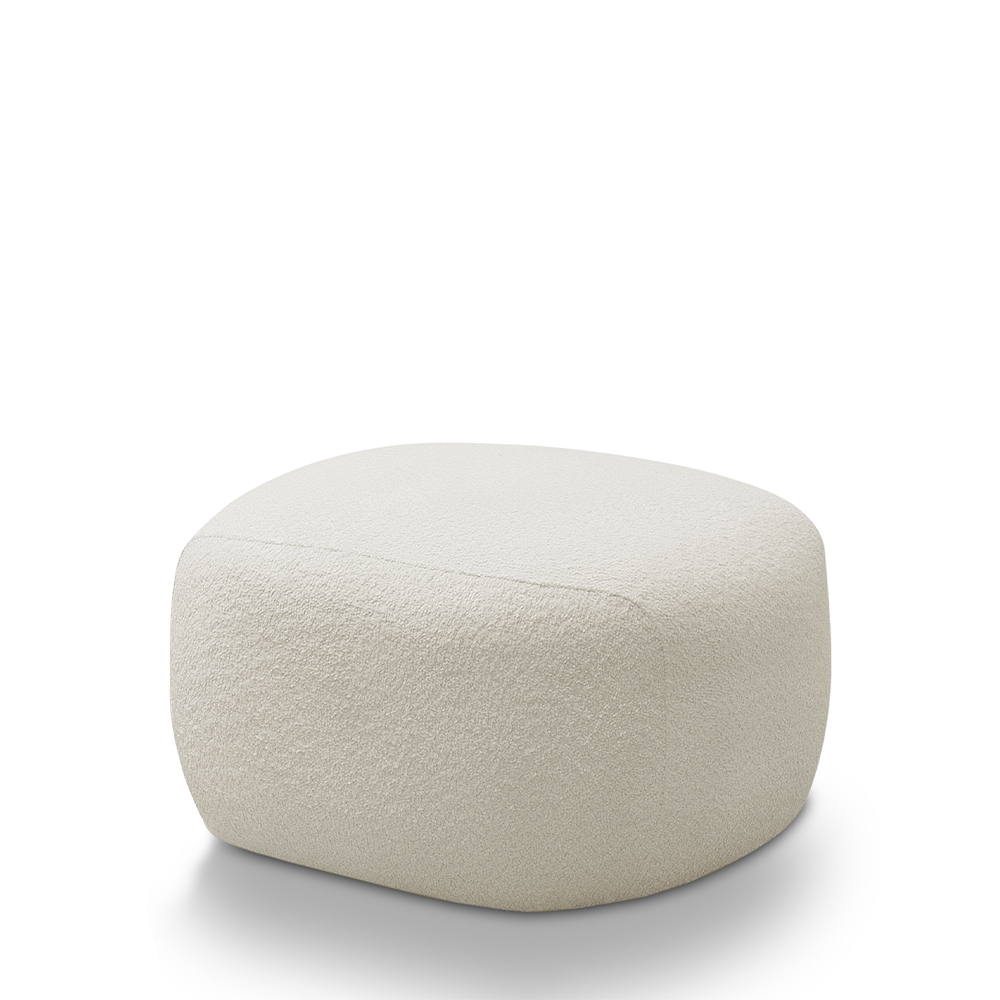 Kit 2 Puffs Decorativos Charlote Sala de Estar Pés em Madeira Bouclê Off White G88 - Gran Belo