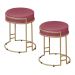 Kit 2 Puffs Decorativos Redondo Sakura Base Metal Dourado Suede Rosa G41 - Gran Belo