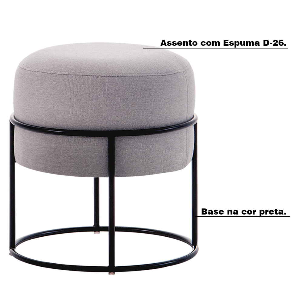 Kit 2 Puffs Decorativos Redondos Squillo Pés em Aço Cinza/Preto - Gran Belo