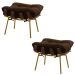 Kit 2 Puffs Decorativos Sala de Estar Abel Base de Madeira Dourada Suede Marrom G41 - Gran Belo