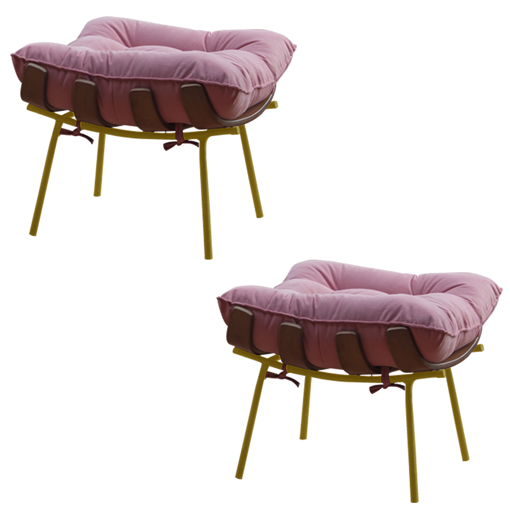 Kit 2 Puffs Decorativos Sala de Estar Abel Base de Madeira Dourada Suede Rosa - Gran Belo