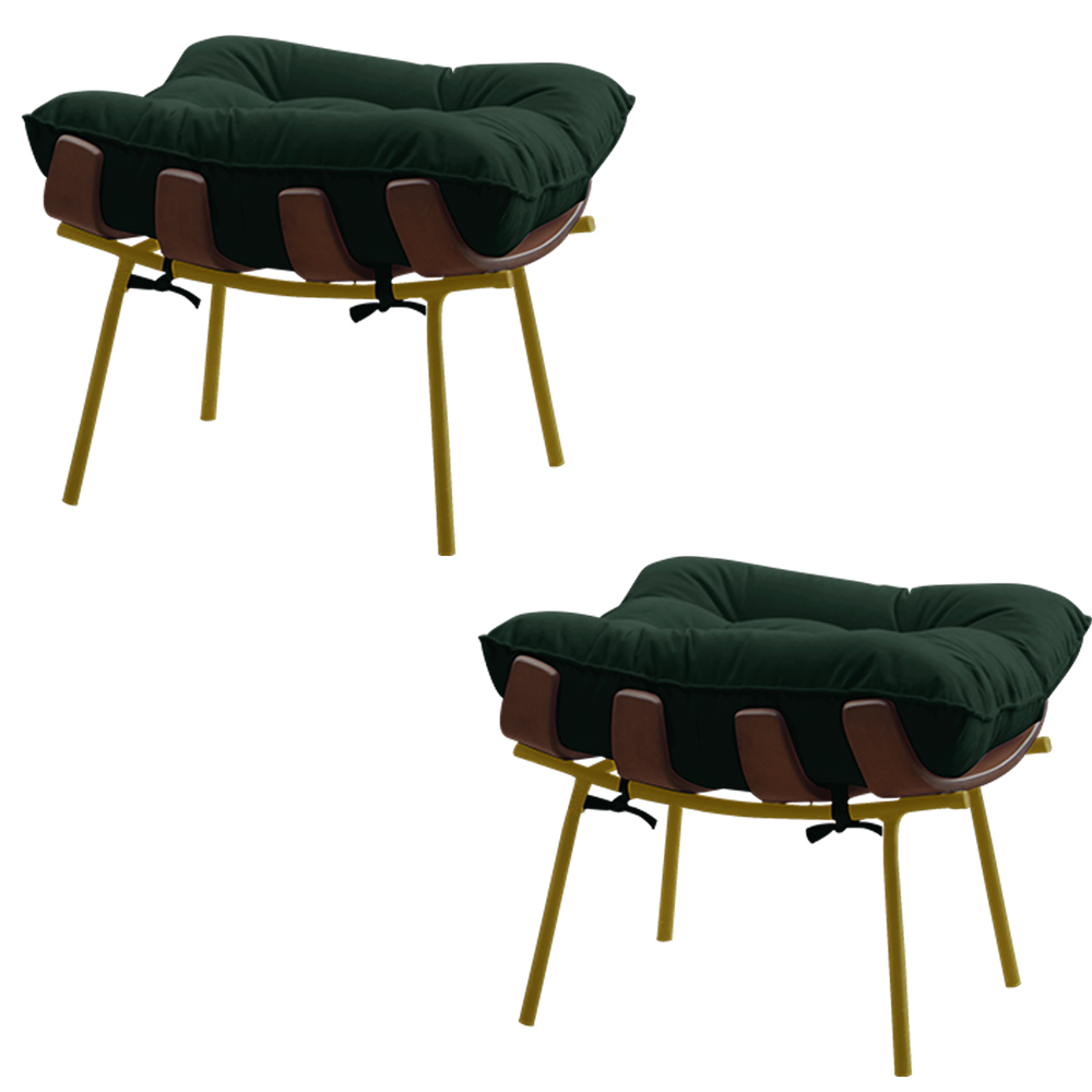 Kit 2 Puffs Decorativos Sala de Estar Abel Base de Madeira Dourada Suede Verde G41 - Gran Belo