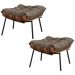 Kit 2 Puffs Decorativos Sala de Estar Abel Base de Madeira Preto Linho Marrom G41 - Gran Belo