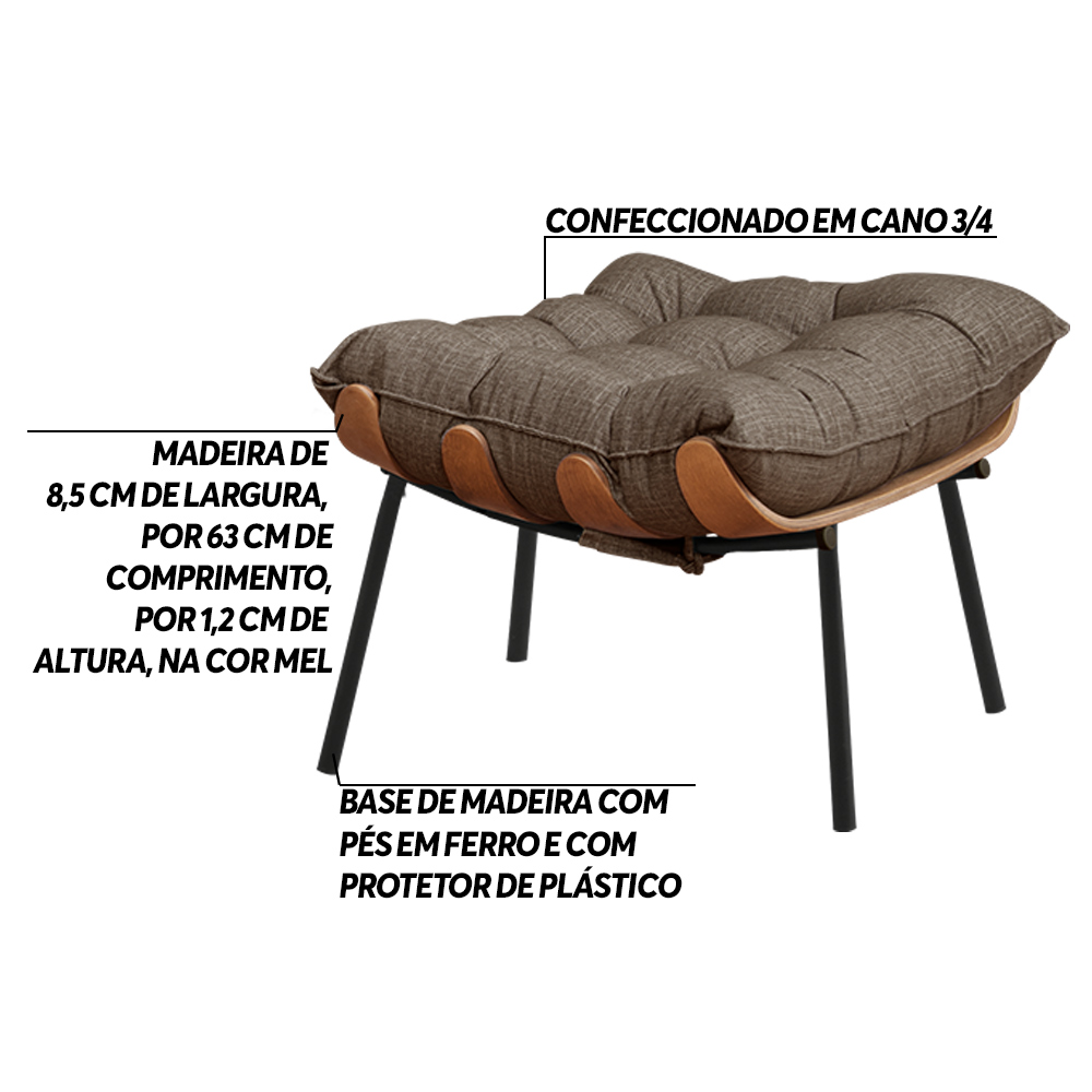 Kit 2 Puffs Decorativos Sala de Estar Abel Base de Madeira Preto Linho Marrom G41 - Gran Belo