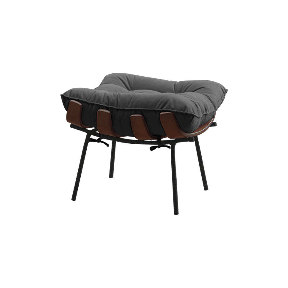 Kit 2 Puffs Decorativos Sala de Estar Abel Base de Madeira Preto Suede Cinza G41 - Gran Belo