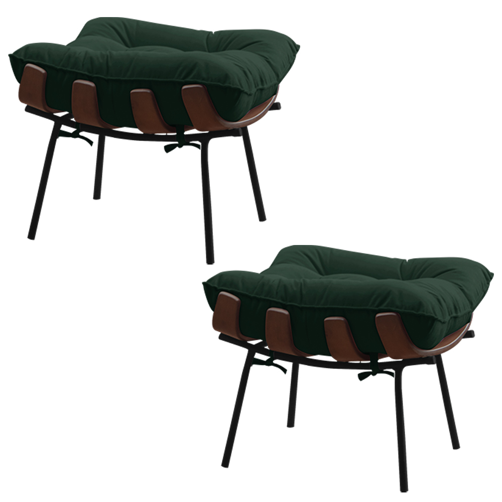 Kit 2 Puffs Decorativos Sala de Estar Abel Base de Madeira Preto Suede Verde - Gran Belo