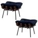 Kit 2 Puffs Decorativos Sala de Estar Abel Base de Madeira Preto Veludo Azul G41 - Gran Belo