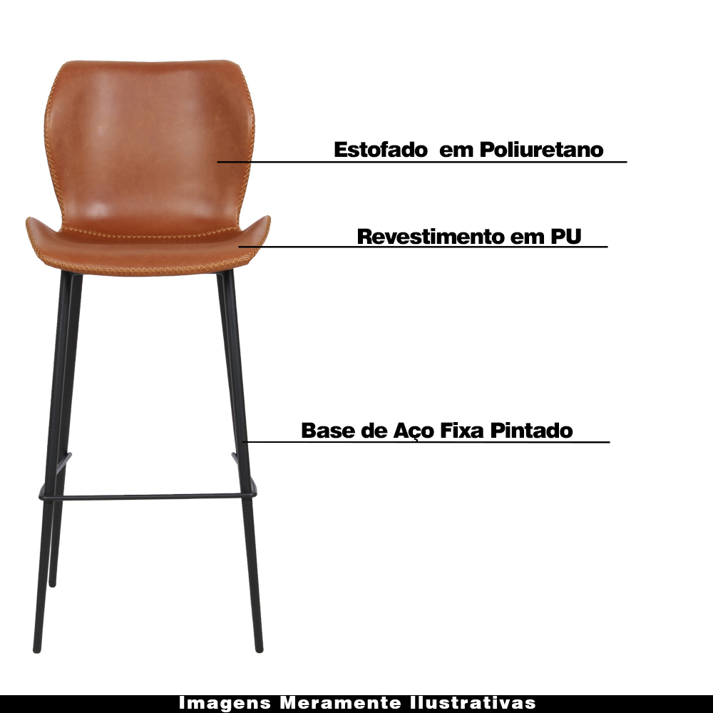 Kit 3 Banquetas Base Aço Fixa Naboo PU Marrom G56 - Gran Belo