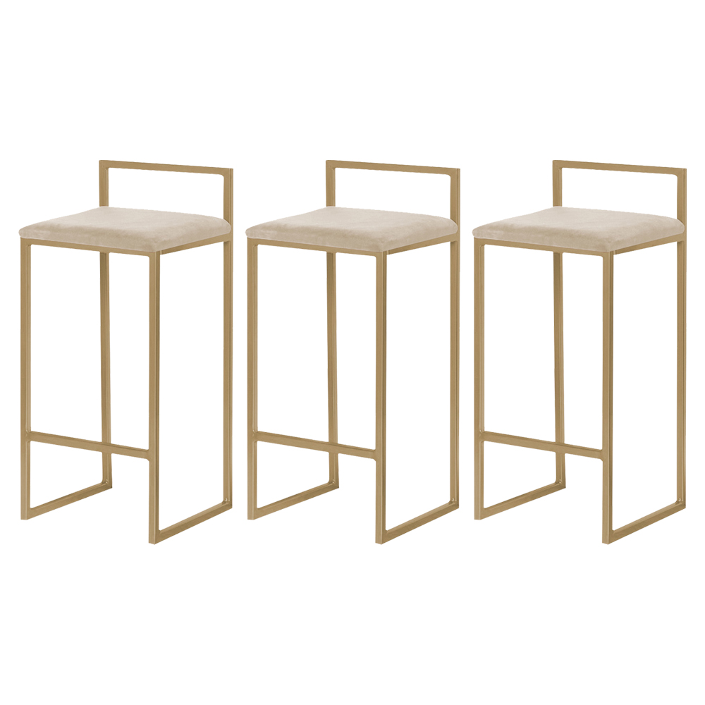 Kit 3 Banquetas Decorativa Jasmine Base Gold Veludo Bege G41 - Gran Belo