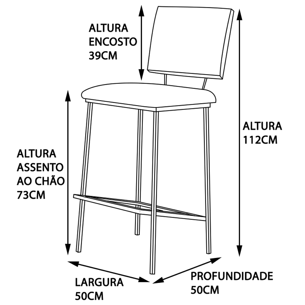 Kit 3 Banquetas Fixa Decorativa Base de Aço Marcius Linho Azul Jeans G17 - Gran Belo