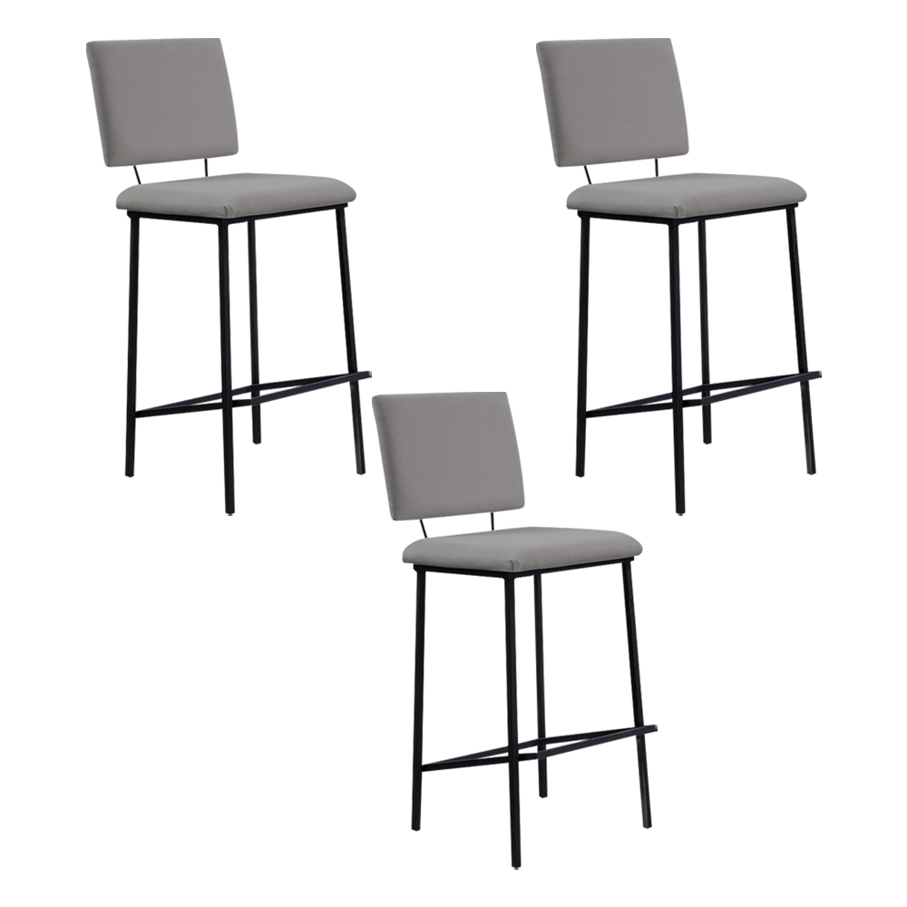 Kit 3 Banquetas Fixa Decorativa Base de Aço Marcius Linho Cinza G17 - Gran Belo