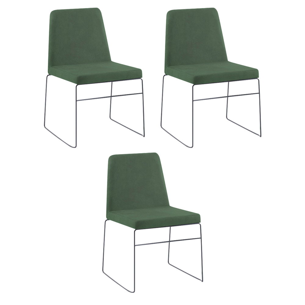 Kit 3 Cadeiras Decorativa Sala de Jantar Anne Linho Verde G17 - Gran Belo