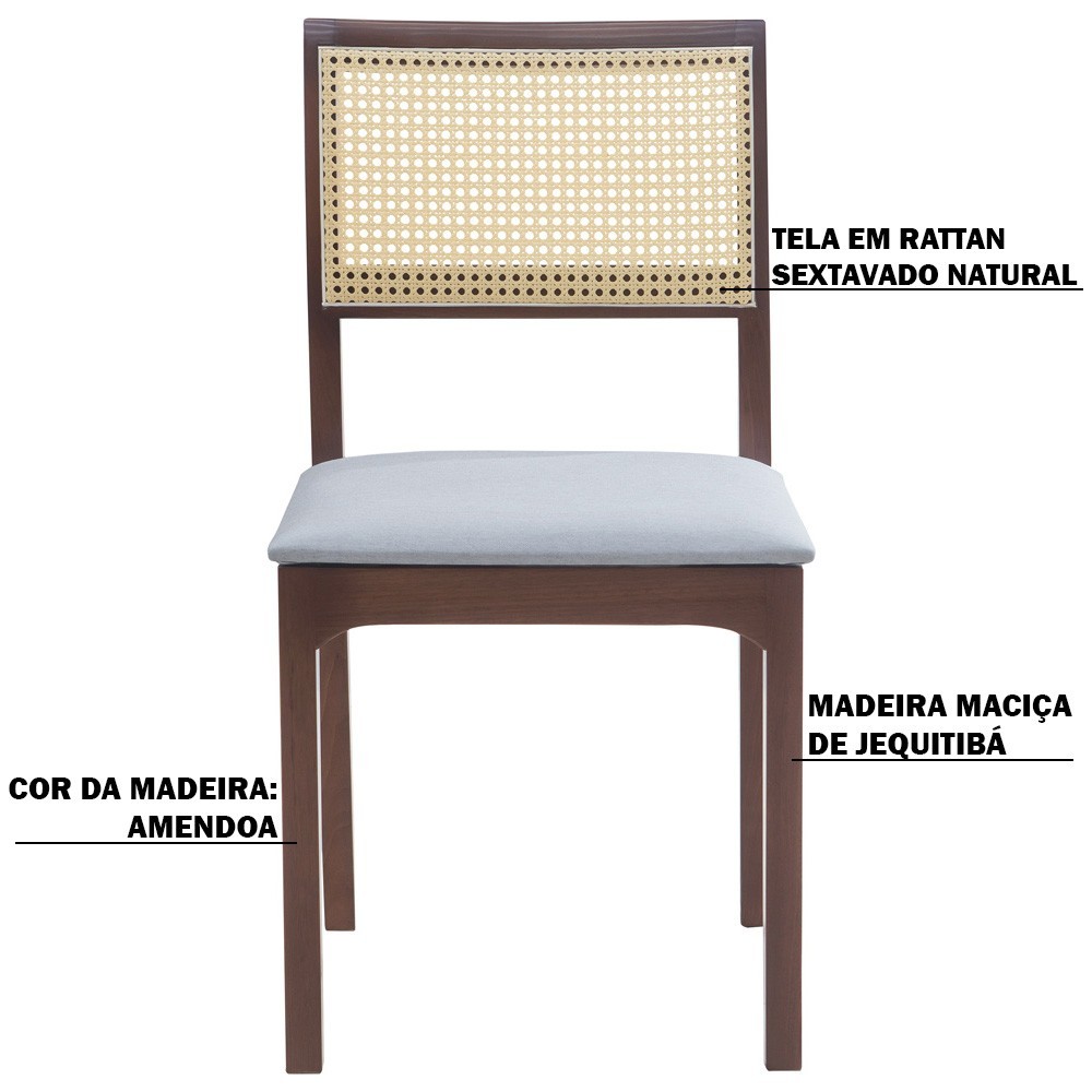 Kit 3 Cadeiras Decorativa Sala de Jantar Nivea Amêndoa G55 - Gran Belo