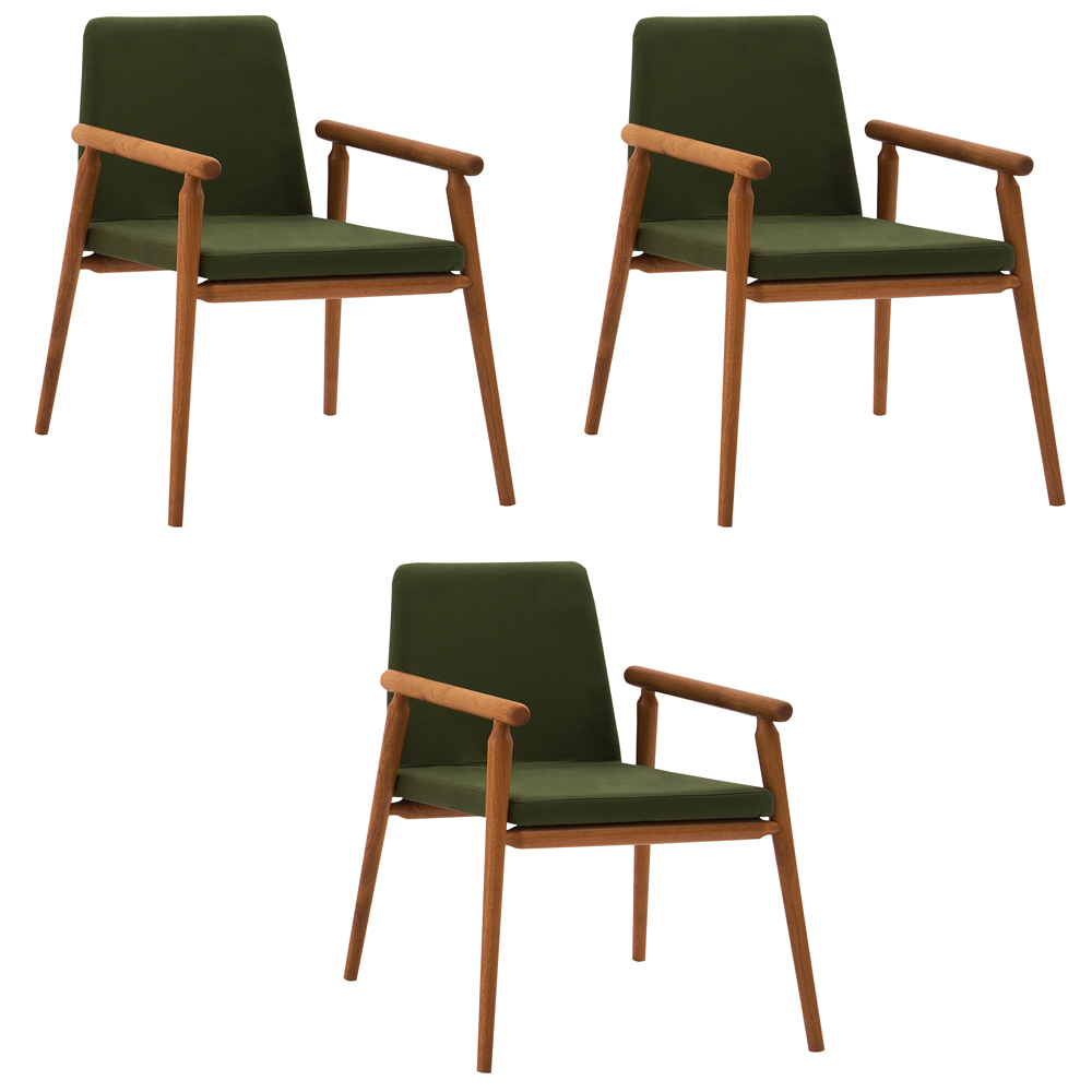 Kit 3 Cadeiras Decorativa Sala de Jantar Sidnei Veludo Verde G17 - Gran Belo