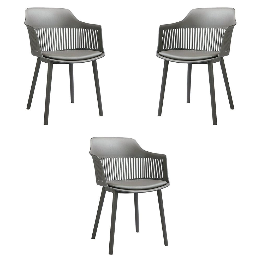 Kit 3 Cadeiras Decorativas Prescott Sala de Jantar PP/PU Cinza G56 - Gran Belo
