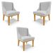 Kit 3 Cadeiras Decorativas Sala de Jantar Base Fixa de Madeira Firenze Linho Cinza/Castanho G19 - Gran Belo