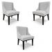 Kit 3 Cadeiras Decorativas Sala de Jantar Base Fixa de Madeira Firenze Linho Cinza/Preto G19 - Gran Belo