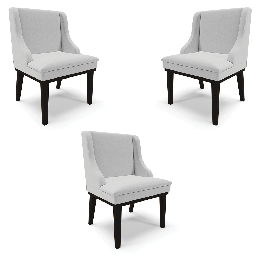 Kit 3 Cadeiras Decorativas Sala de Jantar Base Fixa de Madeira Firenze Linho Cinza/Preto G19 - Gran Belo
